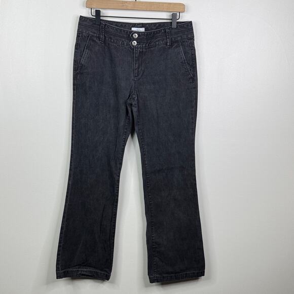 LOFT Denim - LOFT Marisa Mid-Rise Flare Jeans Dark Gray Double Button Stretch Denim Size 8